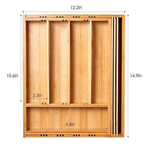 DEIK Bamboo Drawer Organizer, Expandable Cutlery Tray and Utensil Organizers Tray, Adjustable Kitchen Drawer Divider, Flatware and Silverware Cutlery Drawer for Utensil Storage