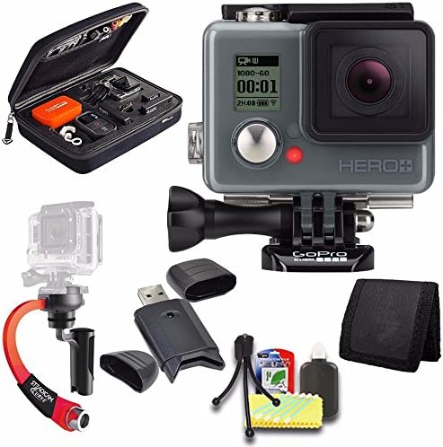 GoPro HERO+ LCD + Steadicam Curve for GoPro HERO Action Cameras (Red) + Case for GoPro HERO4 and GoPro Accessories + 6pc Starter Kit Bundle