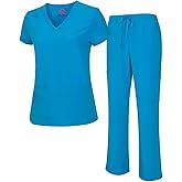 Natural Uniforms Women's Cool Stretch V-Neck Top and Cargo Pant Scrub Set with Regular and Petite Sizes