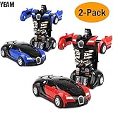 YEAM Toy Cars 2 Packs, Toy Vehicle Robot for Kids Deformation Play Vehicle ,Tranform One Step(Blue and Red)