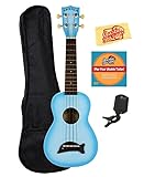 Kala MK-SD-LBBURST Makala Dolphin Soprano Ukulele - Light Blue Burst Bundle with Gig Bag, Tuner, Austin Bazaar Instructional DVD, and Polishing Cloth