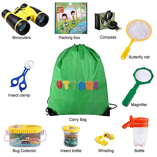UTTORA Out Explorer Kit Gifts Toys,Kids Binoculars Set,Outdoor Exploration Set,Best for 6+ Year Old Boy and Girl,Kids Telescope Adventure Kit,Children Outdoor Educational Kit(17 PCS)