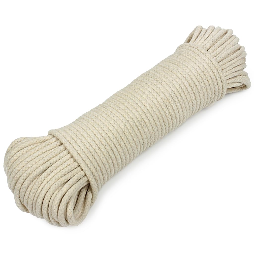 Natural Braided Cotton Clothes Lines Clotheslines and Pulley Lines Outside Washing Line Rope Multipurpose Cotton Rope for Garden Crafts Arts Camping-4mm x 30meters