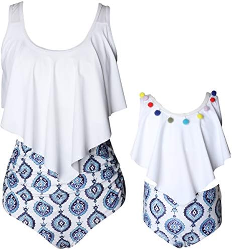 2Pcs Mommy and Me Matching Family Swimsuit Ruffle Women Swimwear Kids Children Toddler Bikini Bathing Suit Beachwear Sets