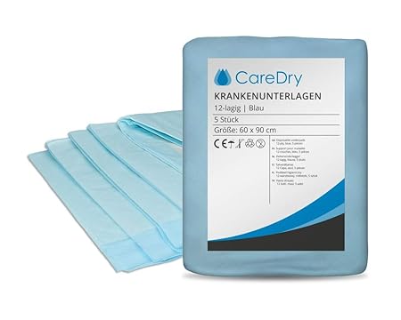CareDry Krankenunterlagen 60x90 cm Zellstoff 12-lagig | 50 Stück | Einmalunterlagen | Inkontinenzunterlagen | Patientenunterl