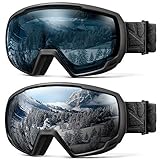 OutdoorMaster Kids OTG Ski Goggles - 2-Pack Over Glasses Kids Ski Goggles, 100% 400UV Protection - for Kids & Youth - Black/Grey (VLT 10%) + Black/L.Blue (VLT 60%)