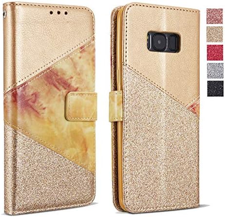 ZCDAYE Wallet Case for Samsung Galaxy S9,Premium Bling Glitter [Magnetic Closure] PU Leather [Ceramic Pattern] Stand Soft TPU with [Card Slots] Flip Cover for Samsung Galaxy S9 - Gold