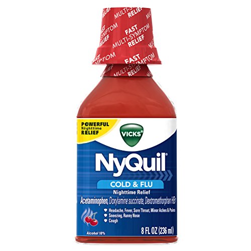 Vicks NyQuil Cough Cold and Flu Nighttime Relief, Cherry Liquid, 8 Fl Oz