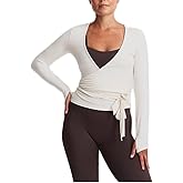 Women Y2k Long Sleeve Wrap Crop Top Ballet Pilates Workout Yoga Tie Front Shirts V Neck Slim Fit Wrap Corset Tops