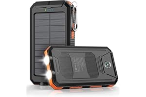 KAPURUI Power-Bank-Portable-Charger-Solar - 36800mAh Waterproof Portable External Backup Battery Charger Built-in Dual QC 3.0 5V3.1A Fast USB and Flashlight for All Phone and Electronic Devices (Deep Orange)