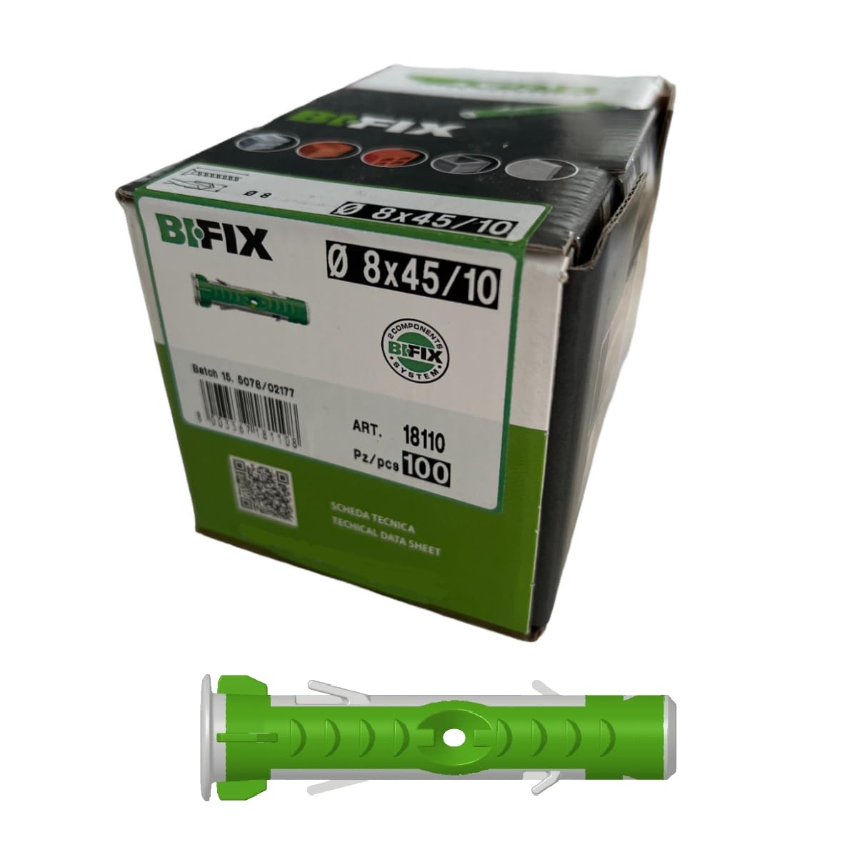 8 x 45mm (100pcs) BI-FIX Universal Expansion Wall Plug Bi-Component Nylon Powerful Plug with Intelligent 2-Component Technology for Fastenings in Concrete, Bricks, Stone, Gypsum Plasterboard