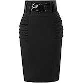 Belle Poque Women Pencil Skirt High Waisted Midi Pencil Skirt with Belt