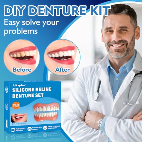 Moldable False Teeth - Veneers Teeth for Women & Men, Silicone Dentures Set for Both Upper and Lower, Temporary Dentures DIY at Home Within Minutes Fix Your Smile-001