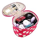 DZT1968® Handle Round Dot Large Cosmetic Bag Travel Makeup Organizer Case Holder With Mirror