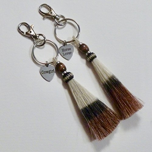 Horse Lover Triple Color Sorrel White Black Beaded Horse Hair Tassel Keychain