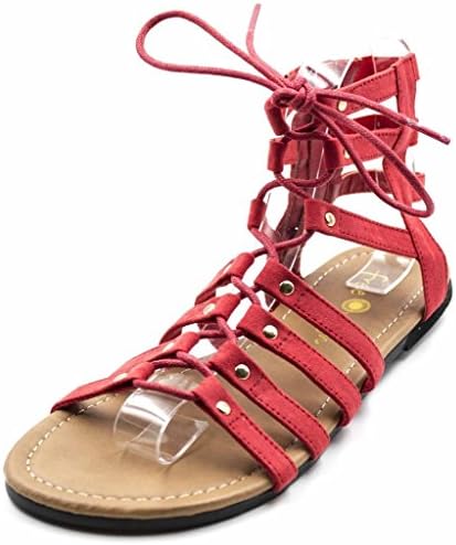 Orly Shoes Women's Wide Width Strappy Lace Up Gladiator Sandal in Red Size: 8W