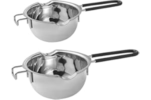 WUWFKUI 2PCS Stainless Steel Double Boiler Pot with Heat Resistant Handle for Melting Chocolate, Candy and Candle Making (400