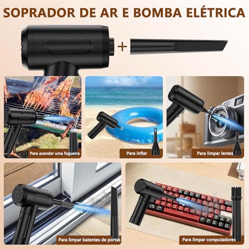 Mini Soprador de Ar para PC, 3 em 1 Inflador, Aspirador e Soprador Portatil, 50000rpm, 6000mAh, Ar Comprimido Limpeza PC, Sem Fio, Recarregável, para limpeza de teclado, Eletrônicos, Infláveis e Carro