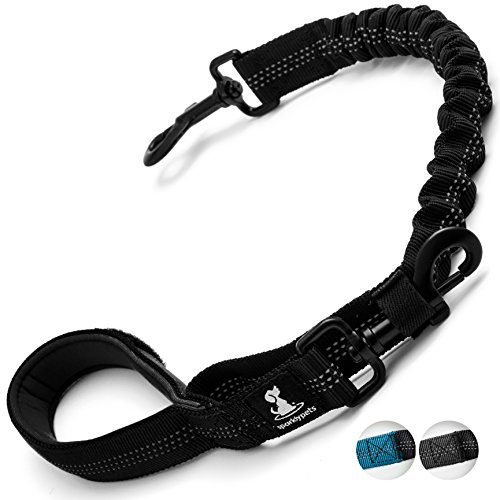 3 in 1 Short Dog Leash - Shock-Absorbing Bungee with Padded Handle that Can Be Used as Elastic Attachment for Your Regular Leash, Control Handle, or Traffic Leash – Suitable for Medium and Large Dogs
