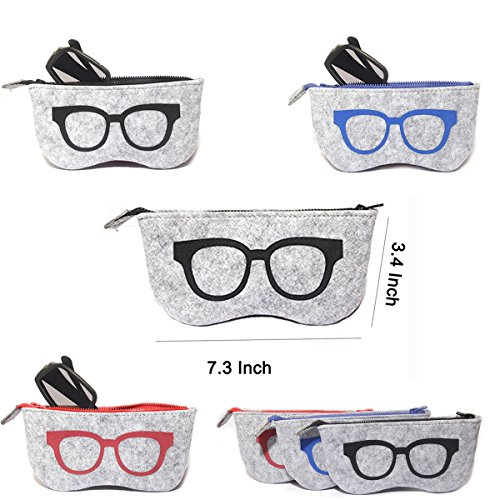 3 Pack Eyeglass Case Pouch, Polersun Portable Soft Felt Sunglasses Case Zipper Ultra Light Glasses Makeup Storage Pouch (Black+Blue+Pink)