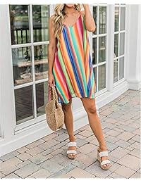 SIMANLI Verano Colorido Rayas Vestido De Playa Sin Mangas Sexy Corto Vestidos De Arco Iris Sin Espalda Vestidos De Espagueti Para Mujer