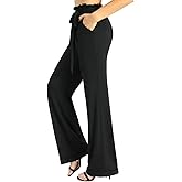 Rosegalette High Waisted Belted Wide Leg Work Pants Women Stretch Casual Palazzo Black Pants Long Trousers with Pockets
