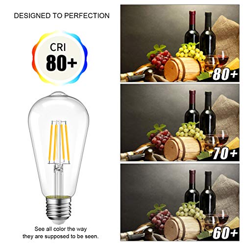 LVWIT Edison Light Bulbs LED, Dimmable 7W (60W Equivalent), ST64 Vintage Filament Light Bulb, 800 Lumens 3000K Soft White, E26 Medium Screw Base, UL-Listed, 6 Pack