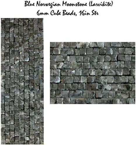 Genuine Blue Norwegian Moonstone (Larvikite) 6mm Cube Gemstone Beads, 16in Strand for jewelry making.