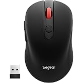 wegear USB Wireless Mouse for Laptop PC Mac, 2.4GHz Cordless Mouse-Black | Ergonomic Portable Optical Computer Mice with 6 Buttons, 5-Level Adjustable 4000 DPI,24-Month Battery Life