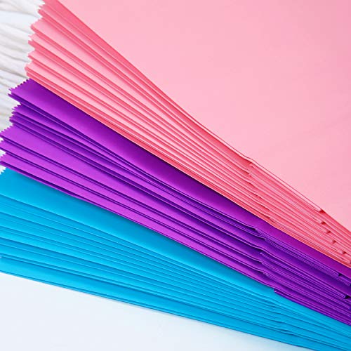 Coobey 20 Pieces Kraft Paper Bags Party Favor Bags Craft Paper Bags with Handle for Birthday, Baby Shower, Wedding and Party Celebrations (Light Blue, Light Purple, Pink)