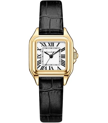 CARLIEN Dress Watch for Women Business Casual Square Ladies Quartz Watch with Genuine Leather Strap (Black B) : SK: Clothing, Shoes & Jewelry