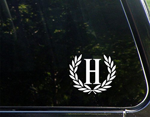 Letter H, Small Size, Decorative Monogram - 4-1/2" x 3-/4"- Vinyl Die Cut Decal/Bumper Sticker for Windows, Trucks, Cars, Laptops, Notebooks, Water Bottles, Lockers, Dorm Room, Glasses. Mugs, Etc.