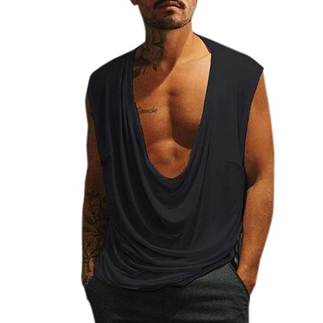 AHAYAKU Fashion Herren T-Shirt Lässige Ärmelloses T-Shirt mit tiefem Hals Lässige Sport Tops