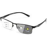 FEISEDY Photochromic Multifocal Progressive Reading Glasses B1388 | Blue Light Blocking Glasses Clear Indoors &amp; Tinted Outdoors Vintage Half Frame Reader Sunglasses UV400