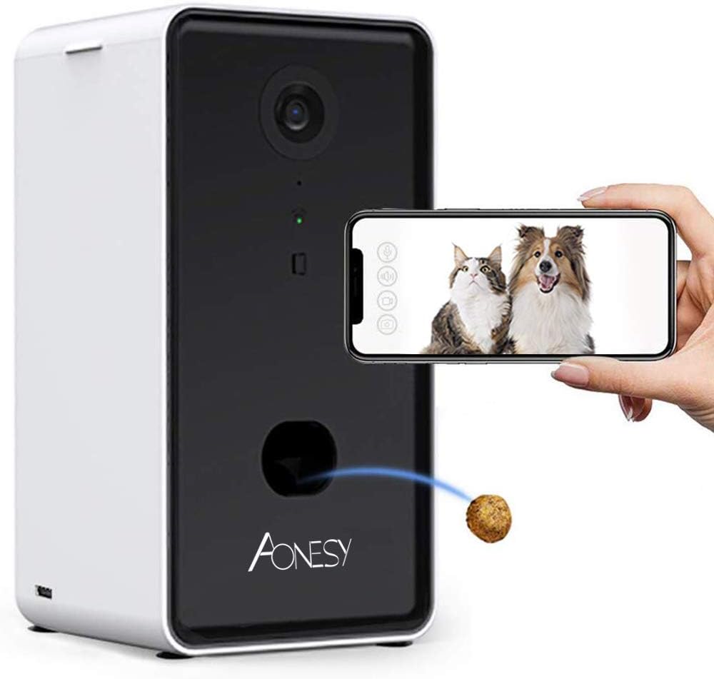 AONESY Dog Camera, WiFi Smart Pet Camera with Treat Dispenser for Dogs and Cats, Night Vision, 2-Way Audio, Compatible with Alexa