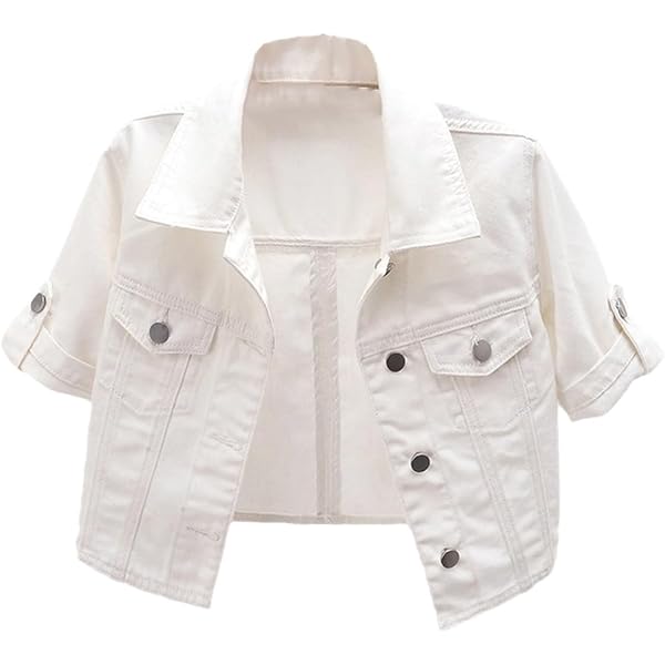 Hnodov Womens Cropped Denim Jacket Short Sleeve Button Down