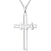 PROESS Angel Number Necklace 925 Sterling Silver Cross 111 222 333 444 Angel Number Pendant Numerology Jewelry Gift for Women Men