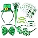 46Pcs St. Patrick's Day Accessories Set Party Supplies with Shamrock Tattoos, Green Mustaches, Hair Hoop, Glasses, Horn and Bow Tie