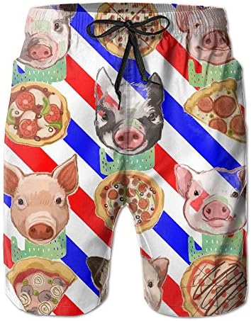 Langfujing Pigs And Pizza Men's Quick Dry Swim Trunks Beach Shorts