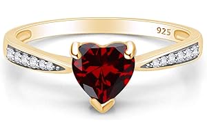 AFFY Solitaire Heart Promise Ring for Women Center 7MM Simulated Birthstone with White CZ, Stackable Gemstone Ring in 14K Gold Plated 925 Sterling Silver, Jewelry Gift for Her