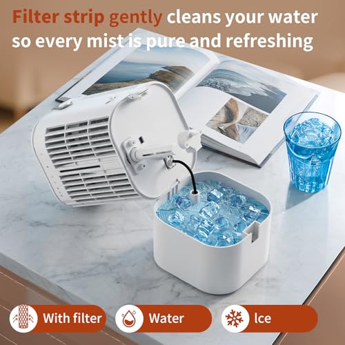 Portable Air Conditioner,1000ML Air Conditioning with Quiet Cool Mist, 7-Color Night Light, 120° Oscillation & Timer, for Bedroom, Car, Office