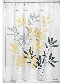 InterDesign Leaves Fabric Shower Curtain, Yellow/Gray, 54-Inch by 78-Inch