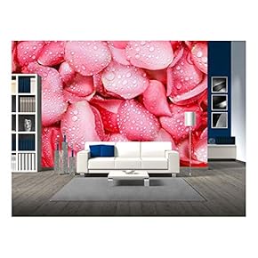 The Fresh Red Rose Petal Background with Water Rain Drop - Removable Wall Mural | Self-Adhesive Large Wallpaper - 66x96 inches
