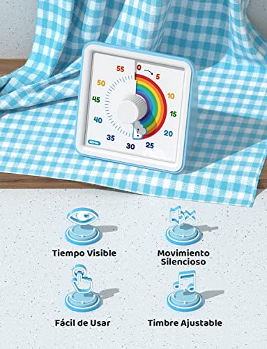LIORQUE Visual Timer, 60 Minute Countdown Kids Timer, Pomodoro Timer, Time Management Tool for Children and Adults (Blue)