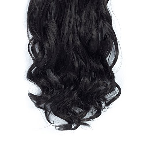 7Pcs/Set Clip in Hair Extensions 20Inch Long Wavy Natural Color Heat Resistant Synthetic Hairpiece Gifts for Girl Lady Women (1B#)