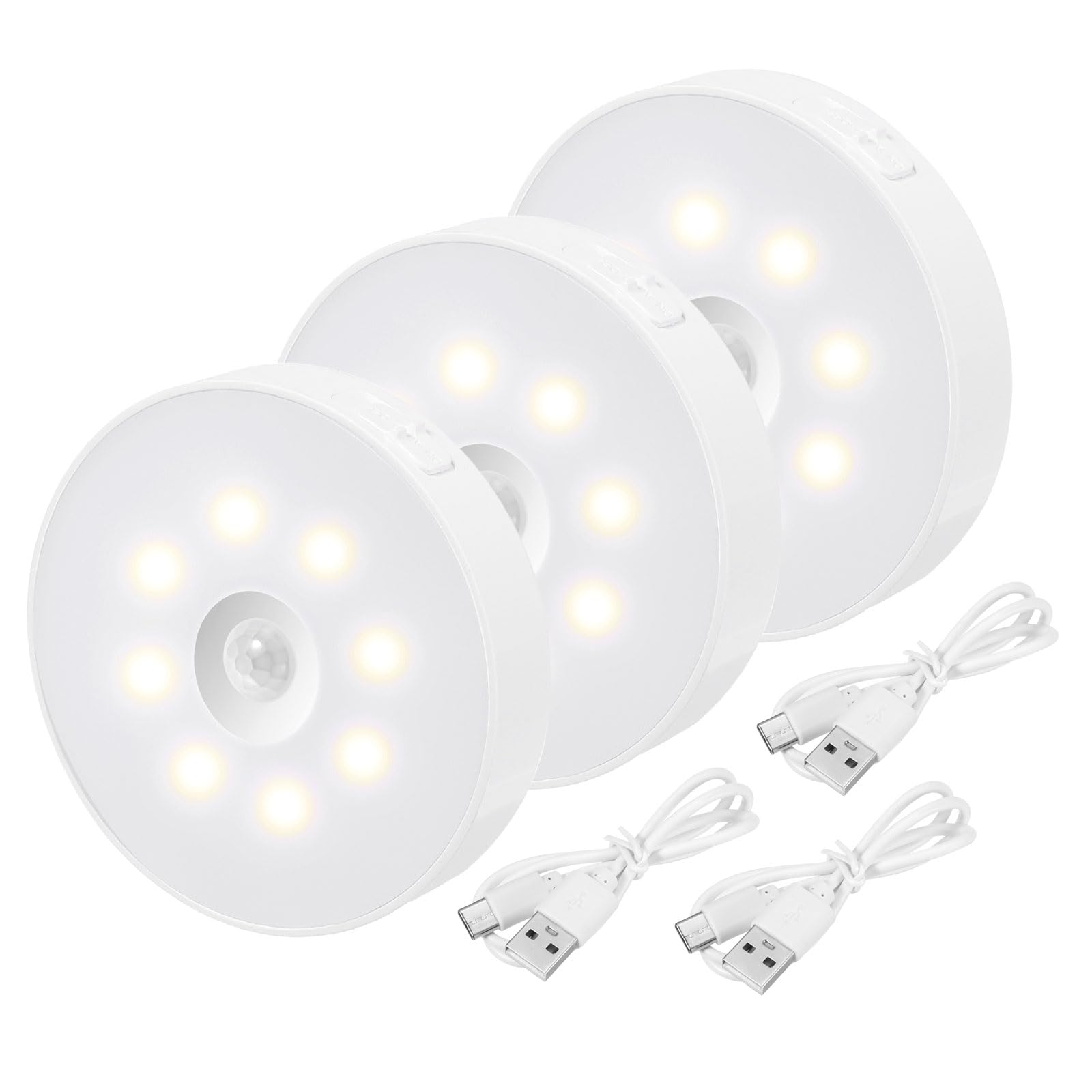 PATIKIL Indoor Smart Motion Sensor Rechargeable Stair Lights, 3pcs LED Under Counter Lighting for Kitchen, Bedroom, Closet, Warm White