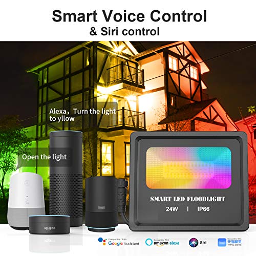 led Light WiFi LED Flood Lights 24W Outdoor Dimmable Color Changing Stage Light Work with Alexa 2700K-6500K IP66 Waterproof Wall Washer Light for Party, Garden, Landscape