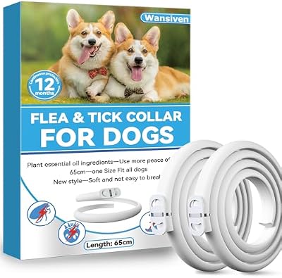 Collari Antipulci per Cani, Regolabili da 65 cm, Zecche Impermeabili, Protezione 12 Mesi, per Cani di Piccola, Media e Grande Taglia (2P)