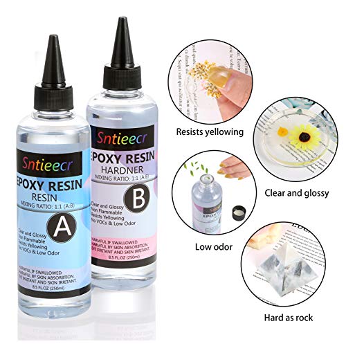 Sntieecr Epoxy Resin and Hardener Kit, 17 OZ Craft Resin Including 8.5