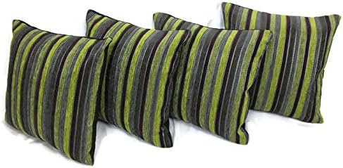 4 x Green Chenille Stripe cushion covers 18"-45 cm complete with Cushions/ Inners /Inserts